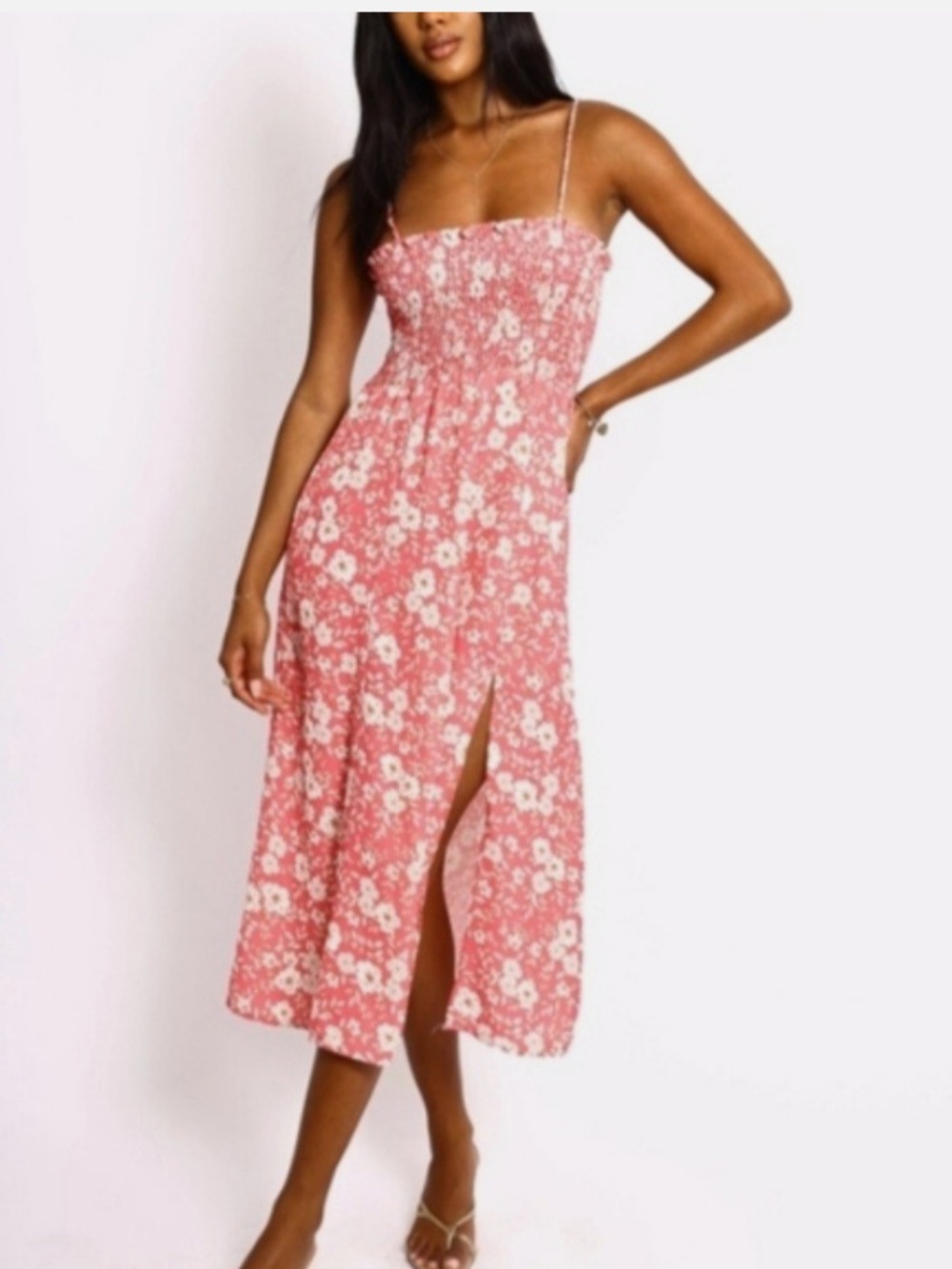 RESA Women’s Pink Floral Smocked Midi Dress